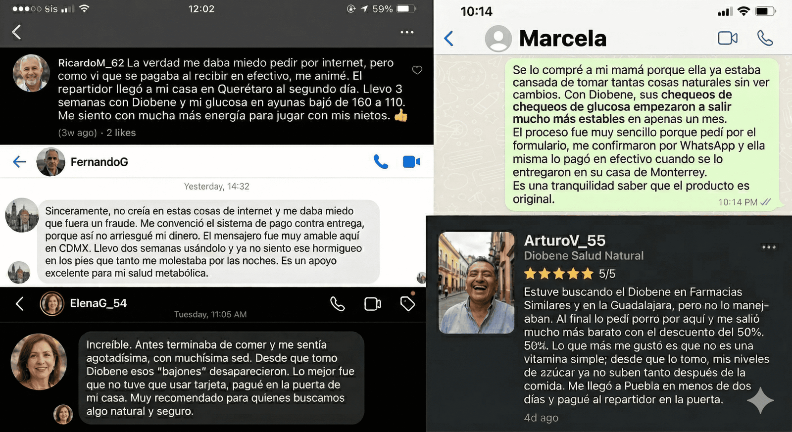 Testimonios reales de clientes satisfechos con Diobene México - Control de glucosa natural